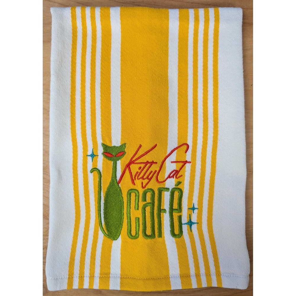 Retro KITTY CAT CAFE Atomic Cat Mid-Century Modern Kitchen Tea Towel Handcrafted